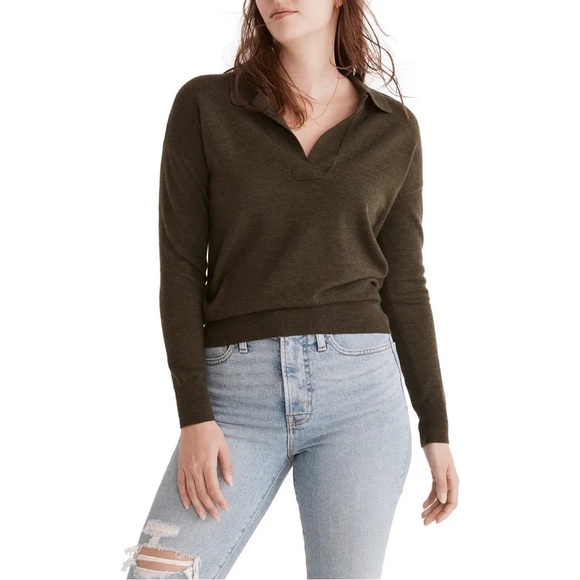 Madewell Sweaters - MADEWELL Heather Green Merino Wool Polo Sweater